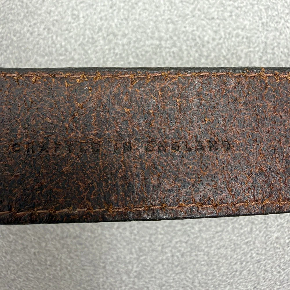 Cole Haan Belt Mens 34 Brown Leather Brass Buckle Casual Dress Raised Ridge